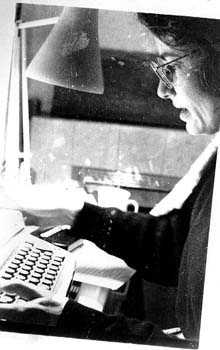 frances with typewriter 1990